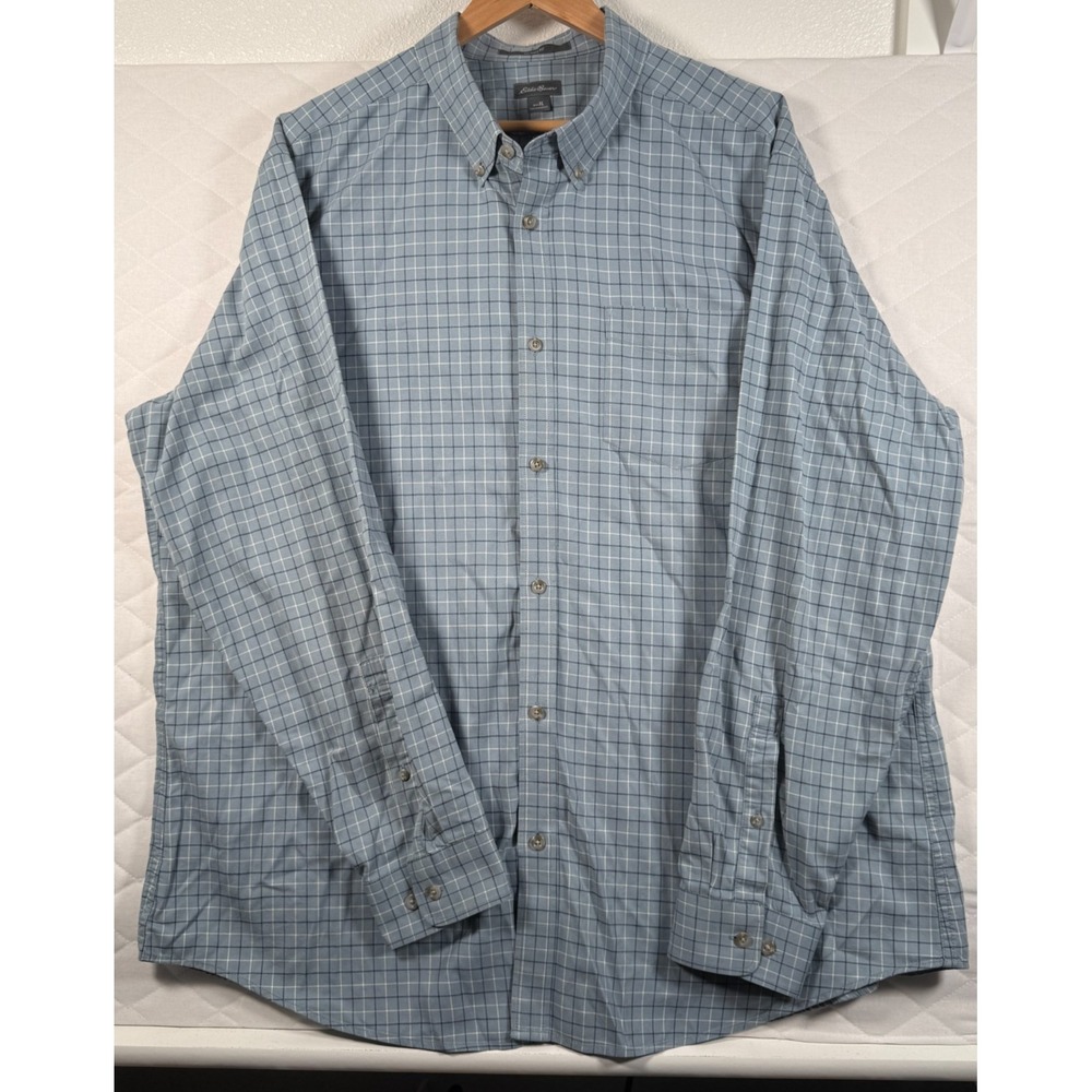 Eddie Bauer Shirt Mens XL Blue‎ Plaid Button Up Long Sleeve Relaxed Fit